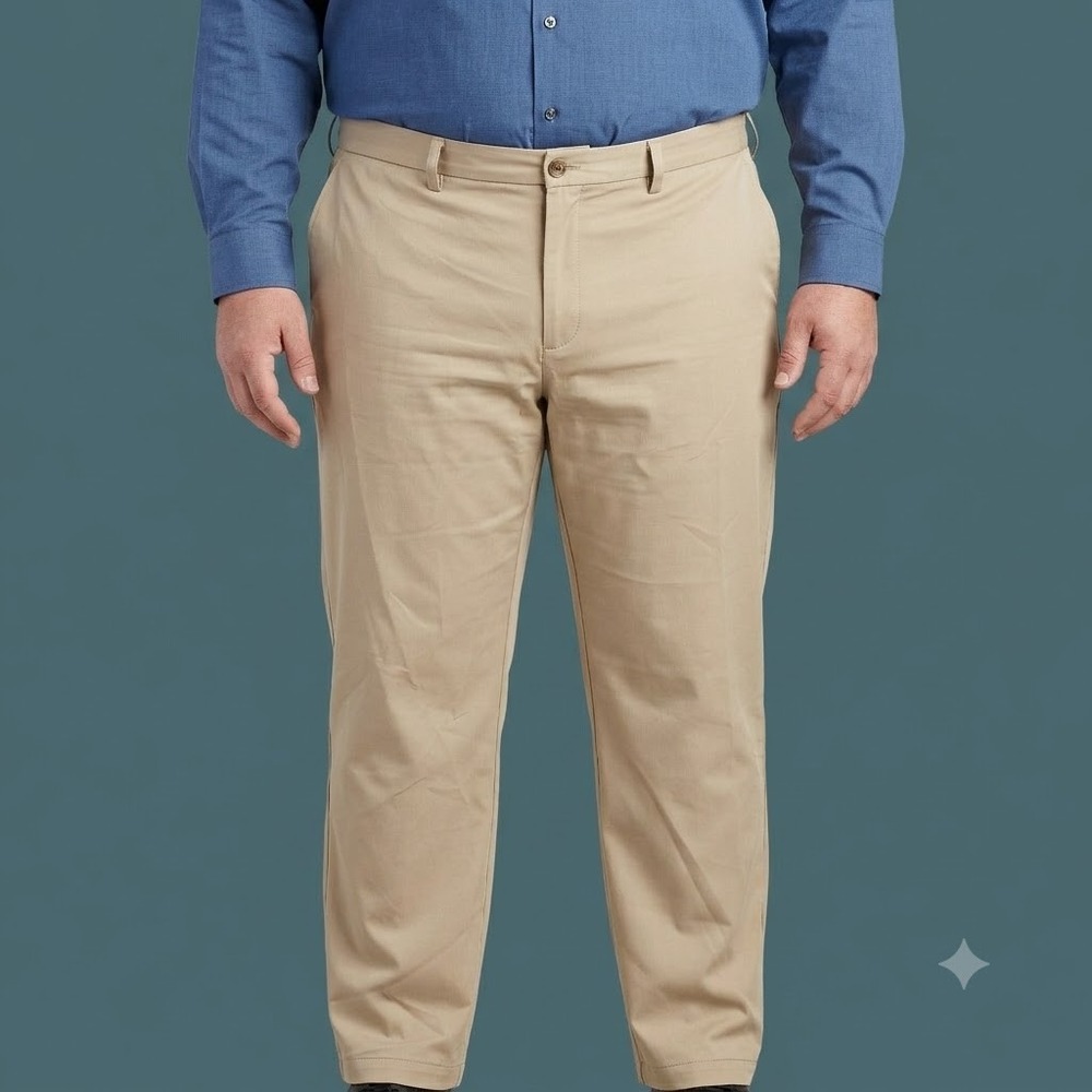 Haggar Cool 18 Pro Pants Men's 42x32 Tan Khaki Straight Fit Performance Chino